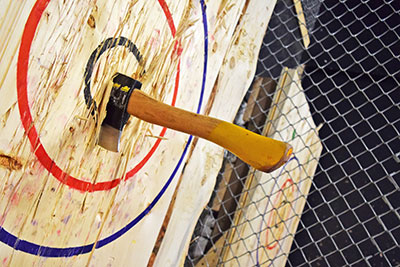 Bachelorette or bachelor party with axe throwing