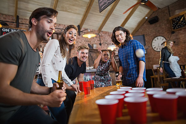 Bachelorette or bachelor party with beer pong